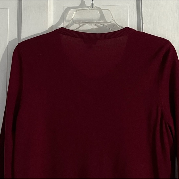 Talbots 100% Pure Merino Wool Button Front Cardigan Sweater Oxblood Size LP - Picture 8 of 14